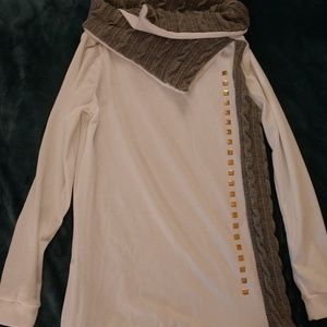 White sweater w/ gold studs & gray cable sweater